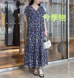 POLO ラルフローレン 中村アン 花柄 ワンピース ネイビー ウエストリボン POLO ラルフローレン ワンピース 中村アン 花柄 ネイビー ウエスト
