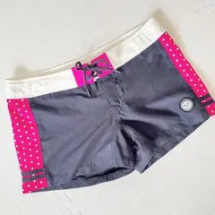 ROXY ロキシー サーフパンツ 水着 短パン 黒 ピンク ドット柄 L