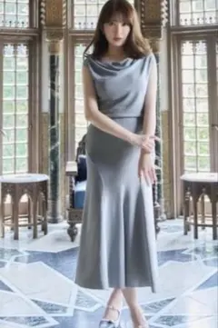 Her lip to　Drape Neck Long Knit Dress