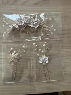 白い花の髪飾りセット 3点