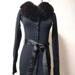 リアルファー付き襟ロングカーディガンフロント釦留イタリア製 Ｓ　y2k