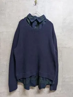 た*か様 ラルフローレン レイヤード風ニット XL 紺のサムネイル