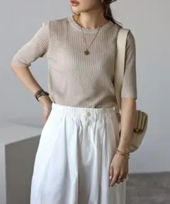 Bonjour Sagan 五分袖ラメニットプルオーバー