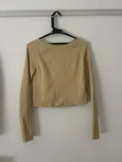 リブ編み ベージュ クロップド長袖トップス