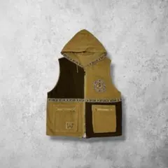 OUTLOOK ジップアップベスト ツートン切替 刺繍ロゴ コットン フード付きのサムネイル