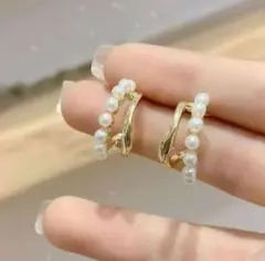 パールピアス　フォーマル　2連　曲線　卒業式　入学式　結婚式　F2