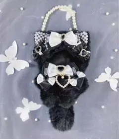 ニャンコロリータ 立ちぬい服10-13cm 猫耳 黒xシルバー 着せ替え