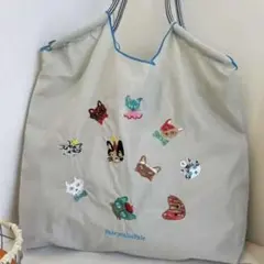 刺繍デザイン グレー トートバッグ　猫柄