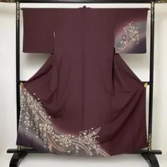 ☆4630☆ 訪問着 袷 辻が花 絞り染め 暗い赤紫色 少し訳あり - メルカリ