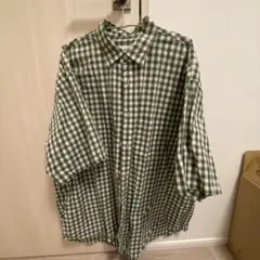 BEAMS 半袖シャツ M 緑と白のチェック柄