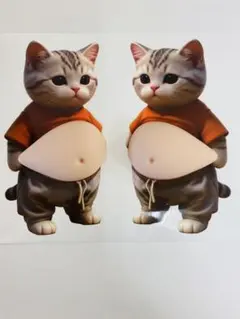 3D立体猫お腹ぷにぷにシール2匹セット 可愛い 肉球 スクイーズ もっちりシール
