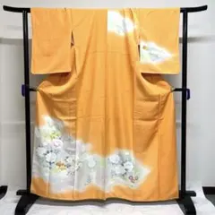 訪問着　鴛鴦　牡丹　菊　ぼかし染め　紗綾形地紋　着物　122tz