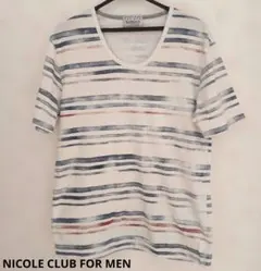 【NICOLE CLUB FOR MEN】ストライプ Vネック Tシャツ