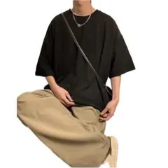 メンズサイドボタン半袖Tシャツ5XLサイズ 黒ブラック　オーバーサイズ