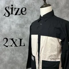 【AMYNI】　シャツ　アウター　カジュアル　大きい　2XL 　ロゴ　モノトーン