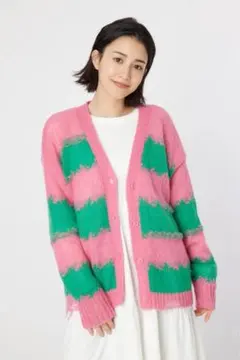 RODEO CROWNS ロデオクラウンズピンクグリーンボーダーカーディガン