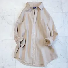 ポロラルフローレン 麻 長袖 リネンシャツ L ベージュ系 ワンポイント刺繍