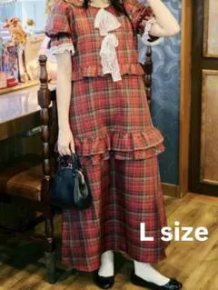 kutir クティールとレトロ　レースリボンチェックフリルワンピース　Lsizeのサムネイル