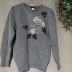 【Ｍ】 花柄編み込み アンゴラ混セーター