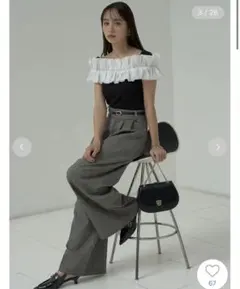 SNIDEL ハイウエスト ワイドパンツ グレー