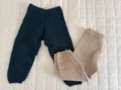 韓国子供服　ダークグリーン・ベージュ ニットパンツセット