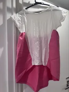 yoko chan バックフリル 半袖カットソー ホワイト×ピンク