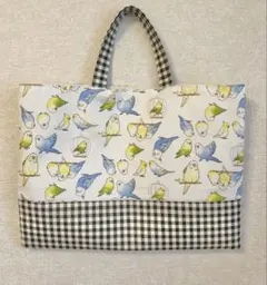 レッスンバッグ　インコ柄トートバッグ　小学生　幼稚園　保育園　図書バッグ