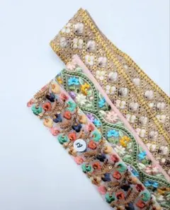 お得✨1m×1本 50cm×2本　計2mインド刺繍リボンハギレ　no.58