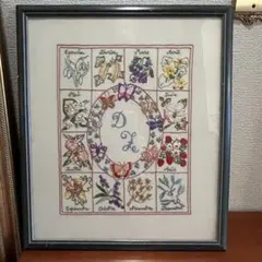 刺繍 フランス アンティーク サンプラー フレーム 1891年 ガラス入り