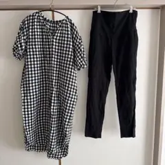 マタニティワンピース　ギンガムチェック　L
