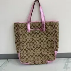 Coach ロゴ柄 トートバッグ ブラウン/ピンク