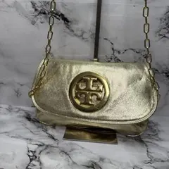 (美品)大人気、トリーバーチ、チェーンショルダーバッグ、オールレザー、デカロゴ