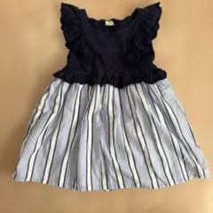 petit main ノースリーブワンピース ネイビー/ストライプ