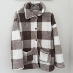 ボアジャケット ブラウンホワイトチェック