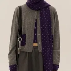 カーディガン　水玉　グレー　レイヤード