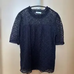 earth music&ecology ネイビー レース 半袖トップス