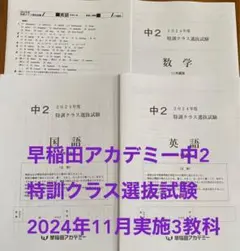 中2 2024年特訓クラス選抜試験、3教科11月、早稲田アカデミー、解答解説付き