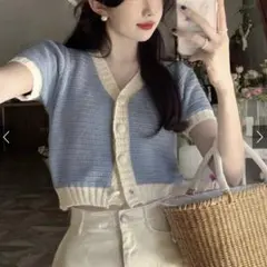GRL♡配色リブVネックショート丈ニットカーディガン[ac2157]