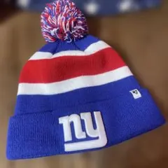 47 ニット帽 ストライプ nyロゴ ポンポン付き