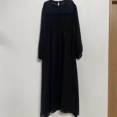 ROPE PICNIC 黒 プリーツ入り バルーンスリーブ ワンピース