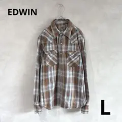 422 EDWIN ネルシャツ　ウエスタン　チェック柄　アメカジ　カントリー　茶