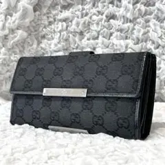 GUCCI オールドグッチ　GGパターン 長財布 ヴィンテージ　二つ折 オールドグッチ ☆ GG柄キャンバス 長財布 ブラック イタリア製