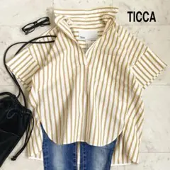 美品✨ティッカTICCA リネンコットンスクエアストライプシャツ　スキッパー　Fのサムネイル