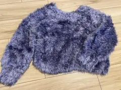 ブルー　ファー長袖トップス