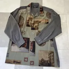 Calro Valentino L 長袖シャツ ヨーロッパ街並み柄 レトロ 総柄