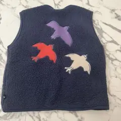 ネイビー フリースベスト 鳥刺繍　カーラインク　100-116
