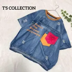 T'S COLLECTION✳️カットソー Tシャツ 半袖 デニム ダメージ加工
