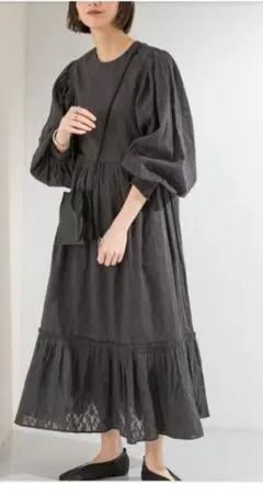 ボリュームワンピース　柄　ロングワンピース　ジャガード　ケービーエフ　 KBF