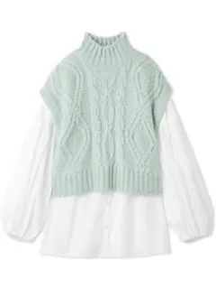 ミラオーウェン　ケーブルベストシャツレイヤードSET