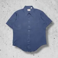 70s Campus USA製 半袖シャツ ネイビー 大襟 ロングポイント
